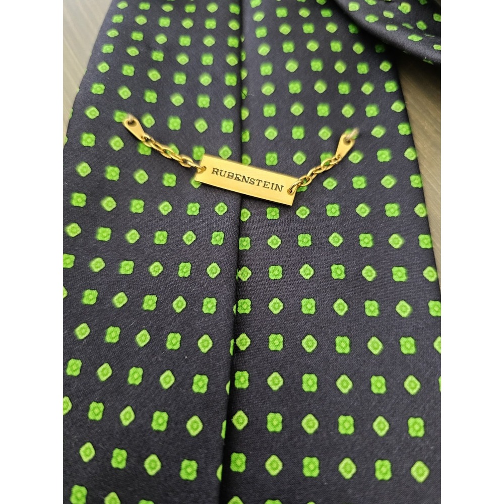 Rubenstein‎ 100% Silk Luxury Men's Tie Vintage Black and Green Geometry Pattern